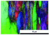 Figure 4 - 60% laminated sample. Orientation mapping (+ IQ) and Σ3 joint tracing in white