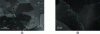 Figure 14 - a) A-ECC micrograph of the microstructure of UO2 ceramic after loading [44] [50] showing the distribution of pores and grain subjoints and their interaction, b) A-ECC micrograph made at higher magnification revealing the organization of these very low disorientation subjoints made up of different dislocation configurations (parallel, diamond-shaped...).