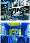 Figure 34 - Sandwich application: pre-painted steel/polypropylene (solid core)/pre-painted steel for transport (Crédit Tram de Lyon 2000)