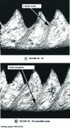 Figure 14 - Metallographic examination of X5CrNi18-10 (1.4301) swarf and the same grade with controlled oxides