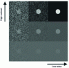 Figure 7 - Perception of an object as a function of noise (i.e. dose) and contrast, at unchanged object size