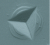 Figure 16 - Post-mortem atomic force microscopy of the depth profile of an indent on copper-based glass, showing the pile-up phenomenon. 