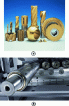 Figure 5 - (a) TiN-coated cutting tools, (b) CrN-coated levelling roller (courtesy of Sultzer Metco)