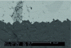 Figure 4 - Assembly between TZM alloy (99% molybdenum, light part, top of photo) and alumina (dark part, bottom of photo), with alumina penetrations in the alloy ensuring the strength of the joint.