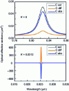 Figure 13 - Optical cross sections (extinction, absorption and scattering) calculated for two different values of the gain coefficient [33].