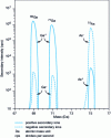 Figure 1 - Mass spectra of positive and negative secondary ions emitted by GaAs under Ar+ bombardment (5 keV)