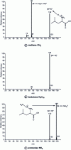 Figure 9 - Mass spectra of leucine, obtained by positive chemical ionization using methane, isobutane and ammonia as reactive gases.