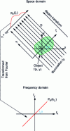 Figure 7 - Central-cut theorem linking the Fourier transform of a projection at a given object angle to the spatial spectrum of that object