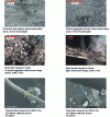 Figure 4 - Observations at different scales of materials and dusts with glass fiber grids