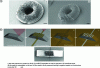 Figure 22 - a) Partial degradation (SEM images) of micro-donut structures made with MDO:PETA 90:10 (scale bar 20 µm). Only the last part degrades, leaving the bite mark, b) schematic diagram of a 3D masking methodology for fabricating an isolated coil on a DLW-printed 3D structure (reproduced with permission according to reference [76]).