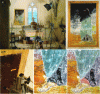 Figure 14 - (a) Implementation of the first real application of the GaAs fibered diode laser irradiation process in the Sainte Madeleine chapel in Solomiat (Ain), (b) the mural painting showing blackening due to alteration of the minium used as pigment, (c) treatment of a blackened area by continuous laser irradiation (GaAs fibered diode source), (d) detail of an area before and after treatment (photo credit: D. Bouchardon, Laboratoire de recherche des monuments historiques, 2008)