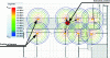 Figure 3 - Excerpt from a screenshot of the software associated with the LocinDoor system. One of the applications is locating isolated workers. The screenshot is superimposed with the operator's position in red. The concentric circles symbolize the transmitters' RSSI signal. Image courtesy of Eolane.