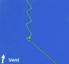Figure 29 - Part of a Brest-Douarnenez trip by the autonomous sailboat Vaimos (in green: GPS track of the sailboat passing from one mode to another, in red: lines connecting the passage points).