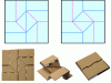 Figure 10 - a) Pattern called (MV)2 which is not normally rigidly foldable, but here made foldable by the addition of a fold (mountain or valley) in the diagonal of the central square (adapted from [28]). b) Implementation of folding here in laser-cut wooden sheets (medium).