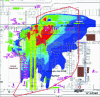 Figure 19 - Extent of explosive cloud estimated by CFD dispersion calculation with FLACS software (colored area) and on-site observations (red line) – Texas City [19]
