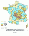 Figure 2 - Map of radon concentrations by department (source: IRSN)