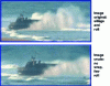 Figure 18 - Analysis of an image at the physical level illustrating the non-respect of physical laws: absence of wake from a military landing hovercraft [173] [178].