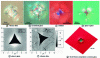 Figure 6 - Optical views of highly-loaded indents in vitreous silica, borosilicate glass, obsidian and glass, AFM images of Berkovich indents in glass and vitreous silica, and 50 mN Vickers indentation in glass.