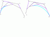 Figure 16 - Inverted control polygons with evaluation at t = 0.35 (left) and t = 0.65 (right)