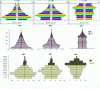 Figure 11 - Actual age pyramids (from 1950 to 2010) for Iran (left and center) and simulation (right) of the 2050 pyramid using a classic Leslie-Lotka approach.