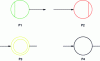 Figure 4 - Symbols representing an incoming place (P1), an outgoing place (P2), a connection (P3) and a storage place (P4) (screenshot)