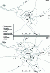 Figure 8 - Logistics sprawl in the Paris Region: location of parcel delivery outlets in 1976 and 2010 (Credit Dina Andriankaja)