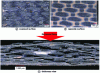 Figure 29 - Optical microscope observations of carbon/PPS
laminates subjected to a kerosene flame for 2 minutes without mechanical
loading