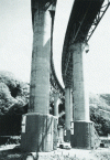 Figure 3 - Sakawa River Bridge: at the foot of the piers, isolation chamber for matrix polymerization