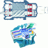 Figure 16 - Section and exploded view of a screw compressor