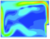 Figure 9 - 2-D simulation of air temperature distribution in a room heated by a radiator on the right (natural convection) (Fluent ANSYS software).