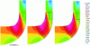 Figure 13 - Influence of turbulence model on meridional velocity distribution