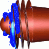 Figure 29 - Partial flow cavitation in a conical hub inductor. 1-fluid model, stationary simulation