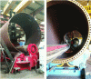 Figure 16 - Roll-forming a steel plate and welding together sections for a tubular mast at FrancEole (Longvic site, 2015) (credit: M. Rapin)