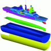 Figure 13 - Example of a coupled fluid-structure calculation using a single code: vibratory behavior of a surface vessel (source: Naval Group)