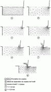 Figure 15 - Numerical simulation of the chip formation phase in orthogonal cutting on FORGE2® (1992 version) [28][29] (s = 0.25 mm; U0 = 120 m/min; γ = 5˚; Rα = 0.05 mm; machining of steel assumed to be work-hardenable thermoviscoplastic)