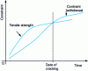 Figure 1 - Tensile strength and shrinkage stress curves as a function of time