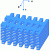 Figure 22 - Schematic Fishnet structure (MgF2 in blue, Ag in light gray)