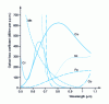 Figure 7 - Absorption coefficient due to the presence of transition metal ions in glass (from [11])