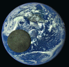 Figure 25 - Simultaneous image of the Earth and Moon, showing the Moon's very dark albedo compared with the different albedos of the Earth and its clouds in particular (source NASA satellite DSCOVR July 2015).