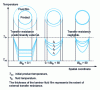 Figure 2 - Temperature profiles within and around a product (assimilated to a sphere) heated in a fluid for different times and for three ranges of Biot number values.