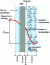 Figure 17 - Schematic diagram of the temperature profile when heat is transferred through a wall from a condensing vapor to a boiling liquid.