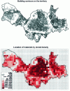 Figure 6 - Cartographic representation of the built heritage of the city of Lille and of the density of stock materials per geolocated plot (study by the city of Lille, in partnership with Gaz de France, study carried out by the Auxilia association, 2007-2008).