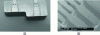 Figure 16 - a ) Mould with electrodeposited Ni showing several depths b ) SEM image of structures made by injection moulding from the mould shown in a ) [47].