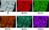 Figure 3 - Backscattered electron SEM image and chemical mapping by EDS of the alloy Al0.10Ti0.30V0.25Zr0.10Nb0.25