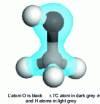 Figure 1 - Methanol molecule CH3OH and electron isodensity surface at 1 a.u. (green) obtained by a DFT/GGA calculation.