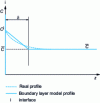 Figure 7 - Concentration profile C of solute A along the z direction of transfer, for the boundary layer model