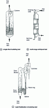 Figure 7 - Examples of different types of fluidized bed reactors (from )