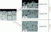 Figure 24 - Optical images of a metallographic section of a cold spray deposit of TA6V on TA6V (doc. MINES ParisTech, D. Christoulis)