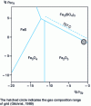 Figure 7 - Predominance diagram for the Fe-O-S system at 677 °C