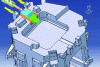 Figure 28 - Installation study of a core (green) and its actuator system in a mobile housing (without the purple cavity), for an FSP clutch housing mold.